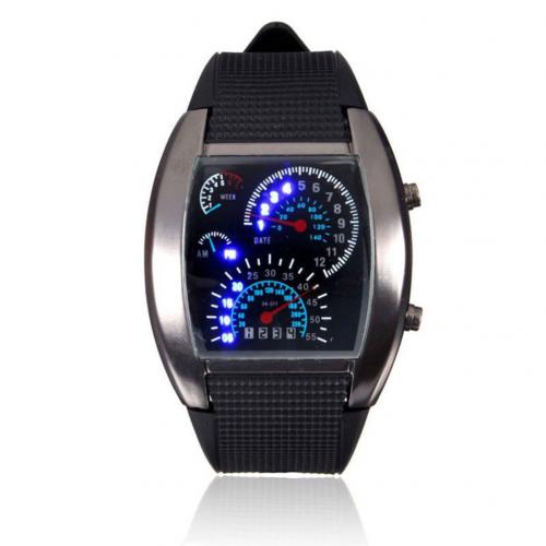 Men Fashion LED Sport Rubber Band Digital Week Date Dashboard Pattern Dial Watch Mas-culino Fashion Men's Watch Large Dial Milit