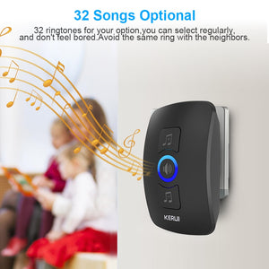 Home Security Welcome Wireless Doorbell Smart Chimes Doorbell Alarm LED light 32 Songs with Waterproof Touch Button