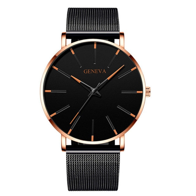 Minimalist Men's Fashion Ultra Thin Watches Simple Men Business Stainless Steel Mesh Belt Quartz Watch Relogio Masculino