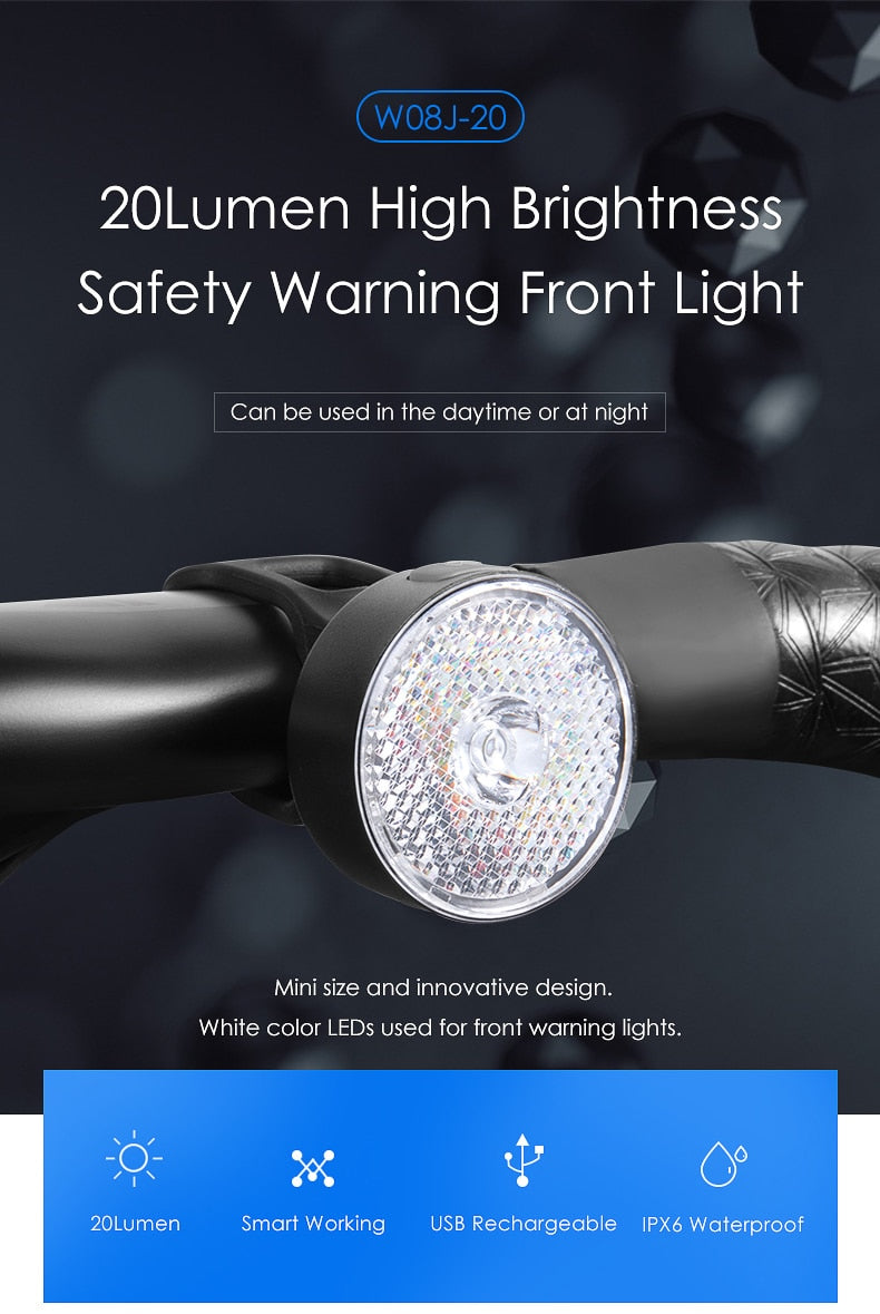 Bike Warning Front Light 20 Lumens USB Charge Smart LED Lamp Spot light 90° Waterproof Bicycle light Cycling Accessories