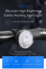 Bike Warning Front Light 20 Lumens USB Charge Smart LED Lamp Spot light 90° Waterproof Bicycle light Cycling Accessories
