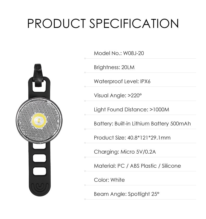 Bike Warning Front Light 20 Lumens USB Charge Smart LED Lamp Spot light 90° Waterproof Bicycle light Cycling Accessories