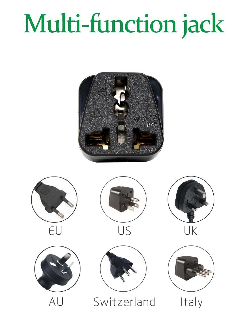 Universal Black Copper 10A 250V EURO UK AU USA EU to Swiss Switzerland Suisse 3 Pin AC Power Plug Converter Travel Adapter