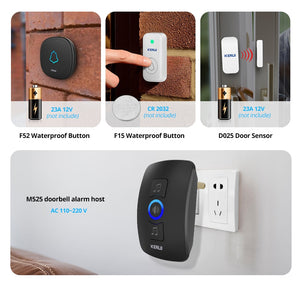 Home Security Welcome Wireless Doorbell Smart Chimes Doorbell Alarm LED light 32 Songs with Waterproof Touch Button