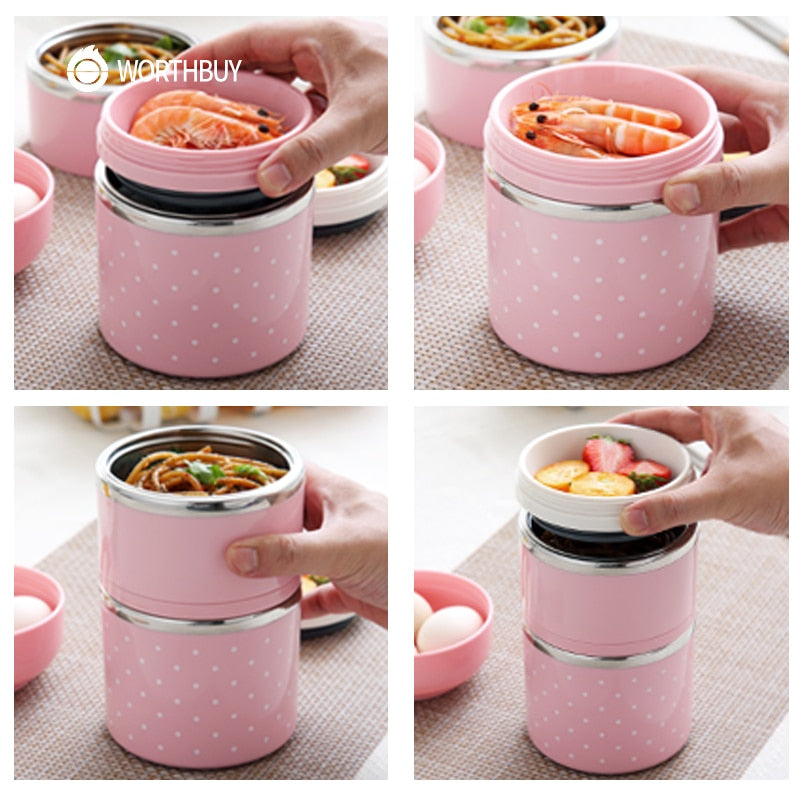 Cute Japanese Lunch Box For Kids Portable Outdoor Stainless Steel Bento Box Leak-Proof Food Container Kitchen Food Box