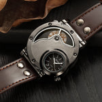 Quartz men's watch, with two zones (leather strap)