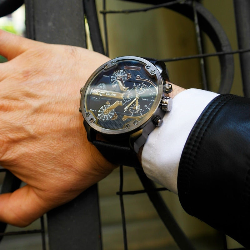 Quartz men's watch, with an original design (leather strap)