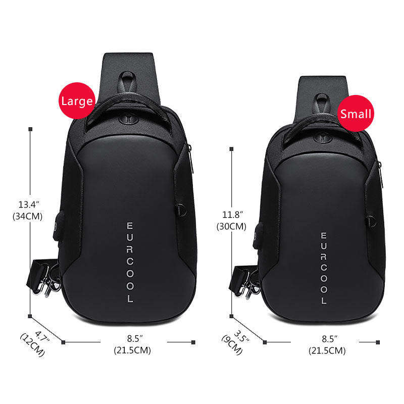 Multifunctional waterproof men’s chest crossbody bag with USB charging port