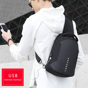 Multifunctional waterproof men’s chest crossbody bag with USB charging port