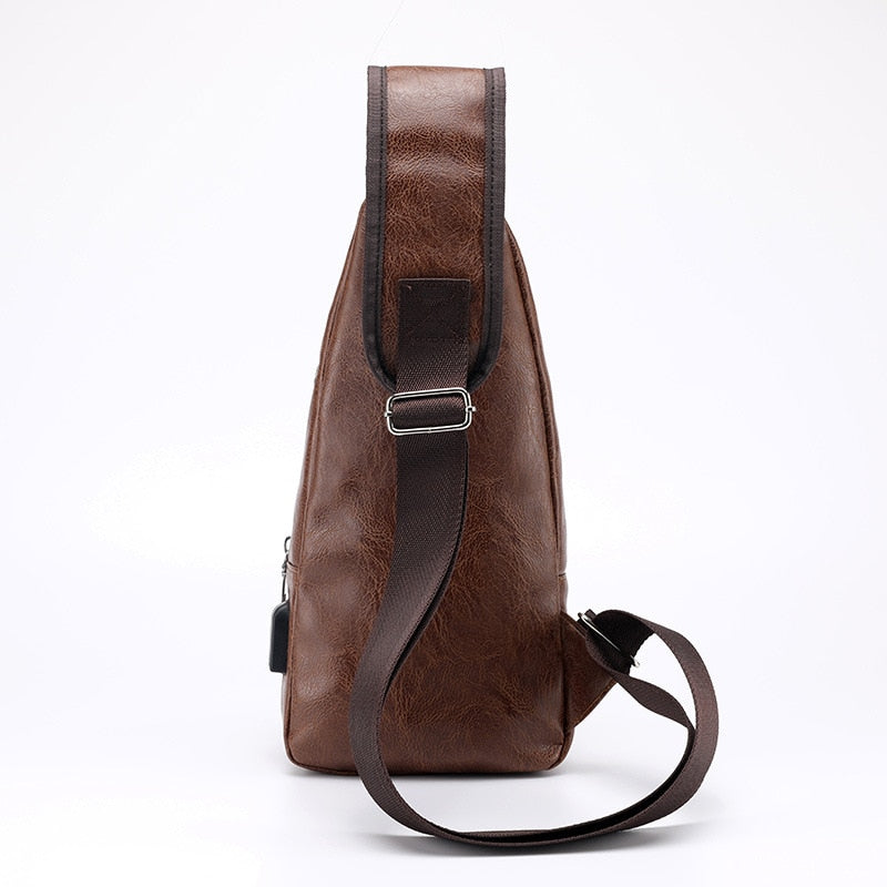 Men's leather cross-body bag for men for travel, with USB connector for charging a smartphone