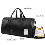 Bag leather, sports, travel, with a separate niche for shoes