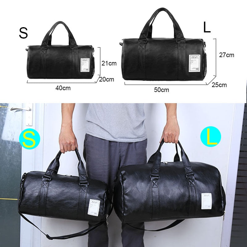 Bag leather, sports, travel, with a separate niche for shoes