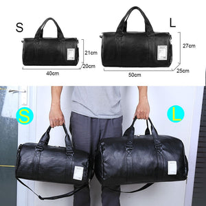 Bag leather, sports, travel, with a separate niche for shoes