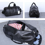 Bag leather, sports, travel, with a separate niche for shoes