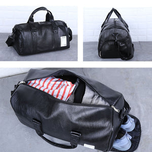 Bag leather, sports, travel, with a separate niche for shoes