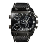 Sport Watch Men Quartz Analog Clock 3 Time Zone Sub-dials Design Big case Oversize Fashion Black Wrist Watches relogio