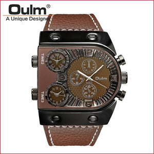 Sport Watch Men Quartz Analog Clock 3 Time Zone Sub-dials Design Big case Oversize Fashion Black Wrist Watches relogio