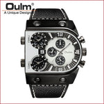 Sport Watch Men Quartz Analog Clock 3 Time Zone Sub-dials Design Big case Oversize Fashion Black Wrist Watches relogio