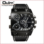 Sport Watch Men Quartz Analog Clock 3 Time Zone Sub-dials Design Big case Oversize Fashion Black Wrist Watches relogio