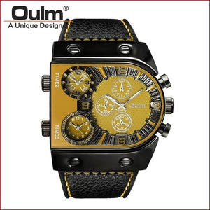 Sport Watch Men Quartz Analog Clock 3 Time Zone Sub-dials Design Big case Oversize Fashion Black Wrist Watches relogio