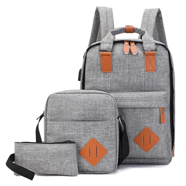 Casual 3in1 student kit: laptop backpack, shoulder bag and small bag