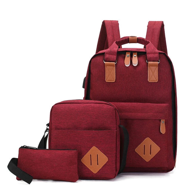 Casual 3in1 student kit: laptop backpack, shoulder bag and small bag